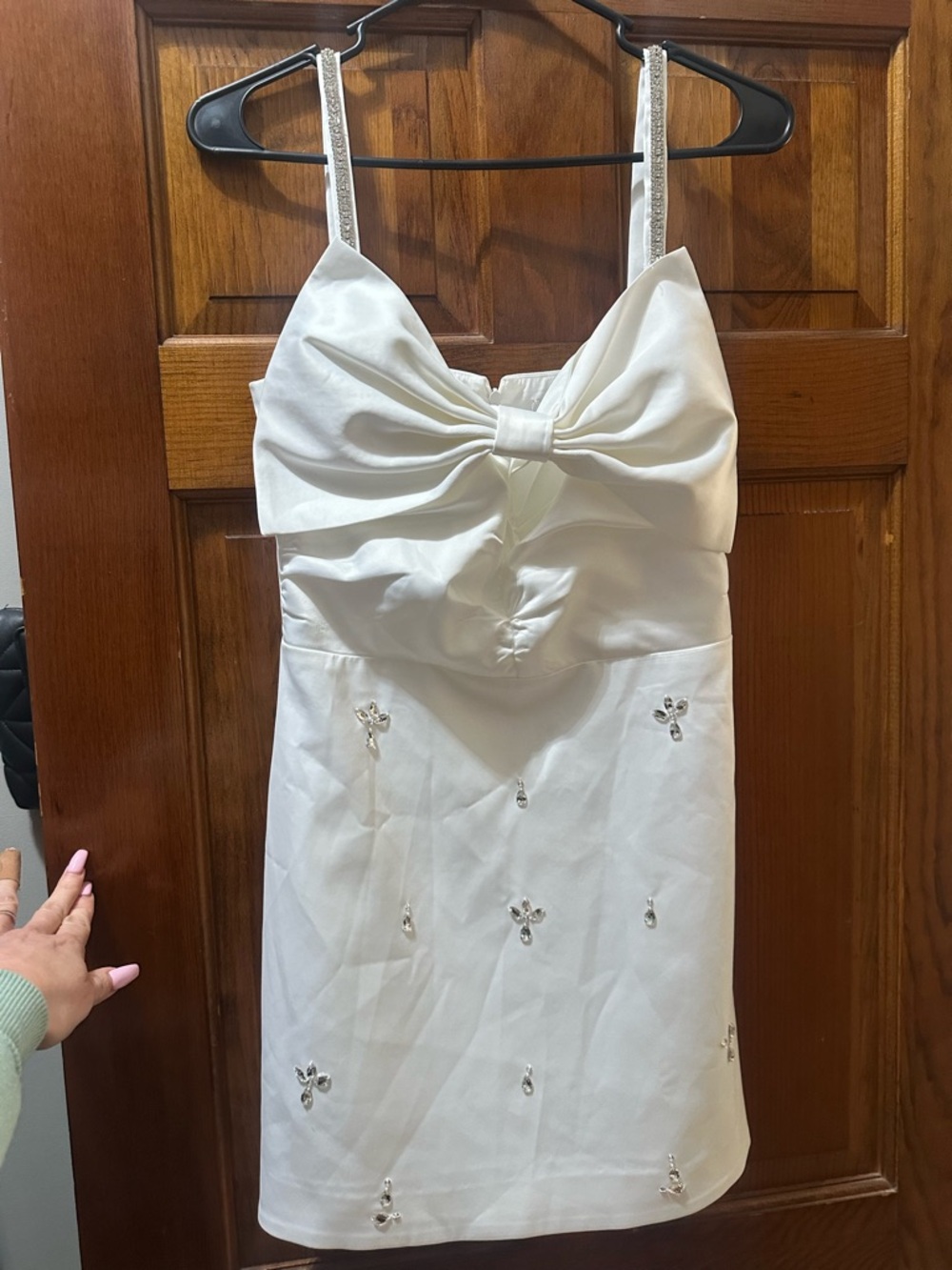 White Bow-Front Embellished Mini Dress